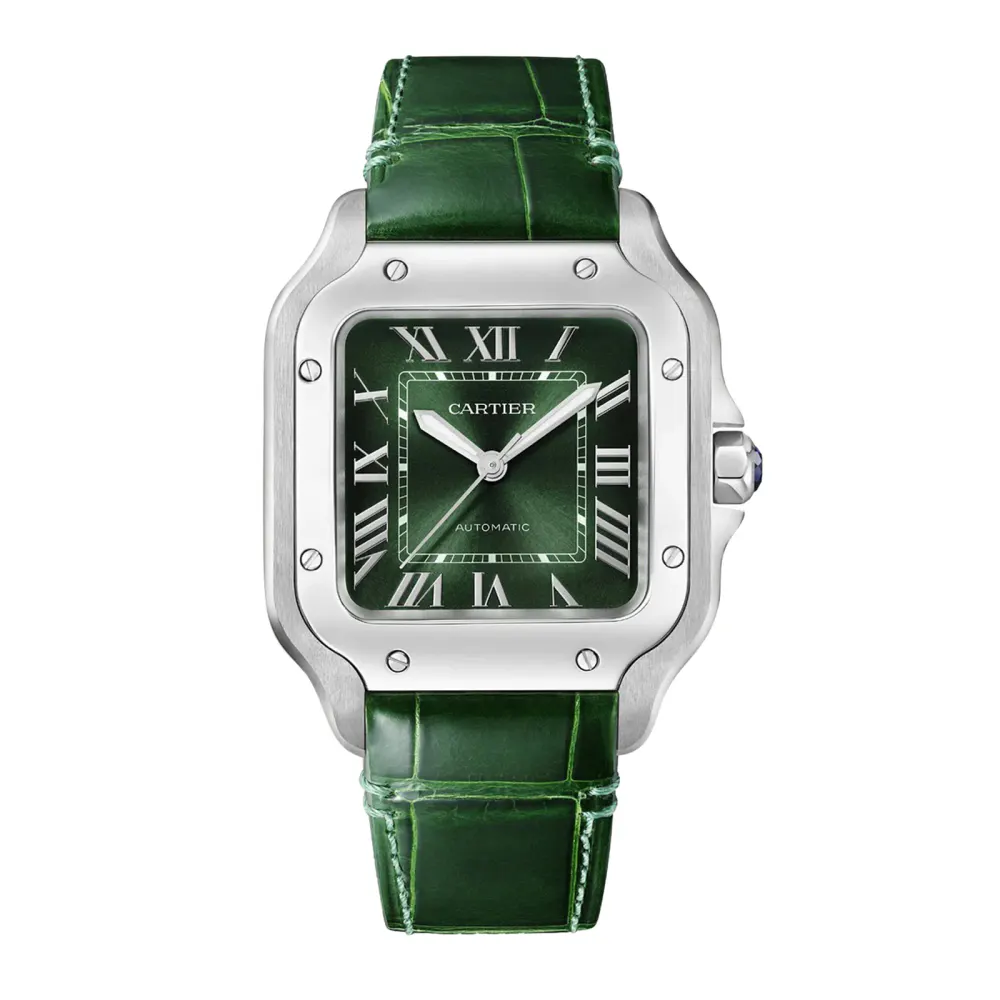 Cartier Santos de Cartier Watch, Medium Model, Steel, Automatic, Interchangeable Leather Strap detail 3