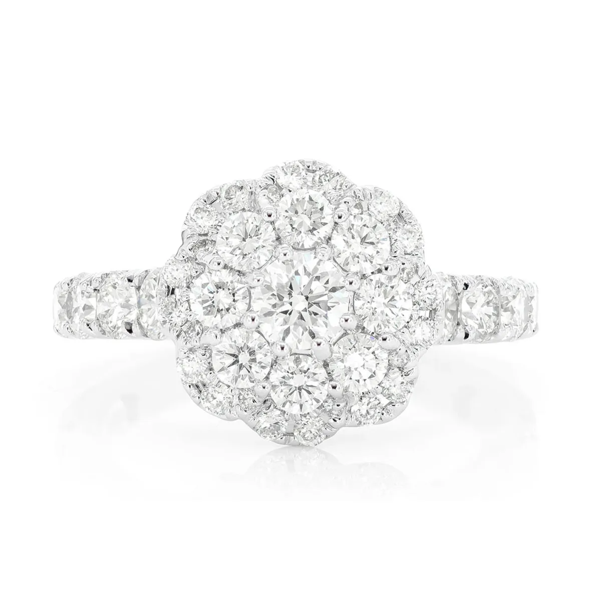For Him Round Floral Cluster Double Halo Ring in White Gold / VS / Lab Grown Diamond – Ring