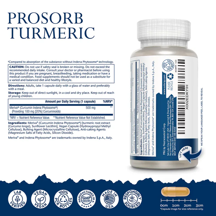 Solaray Turmeric 500mg with Indena Phytosome®, 29x Better Absorption - 30 Vegan Capsules detail 2