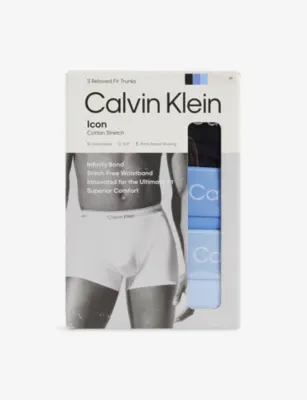 CALVIN KLEIN Icon Pack-Of-Three Relaxed-Fit Stretch-Cotton Trunks