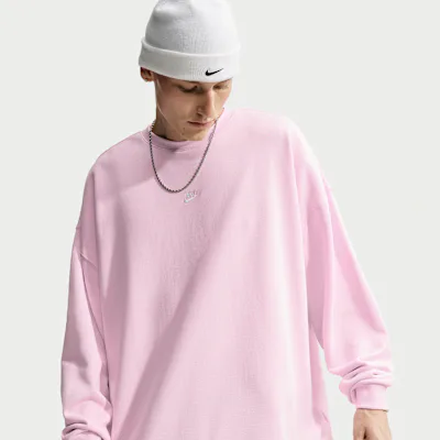 Nike Sportswear Club Men's Oversized French-Terry Crew-Neck Sweatshirt - Pink Foam/White