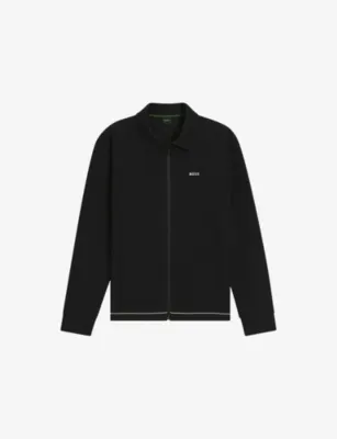 BOSS Logo-Embroidered Polo-Collar Cotton-Blend Tracksuit Top