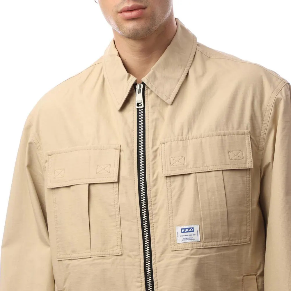 Hugo Bino2511 Logo Label Jacket in Beige, additional product view 3