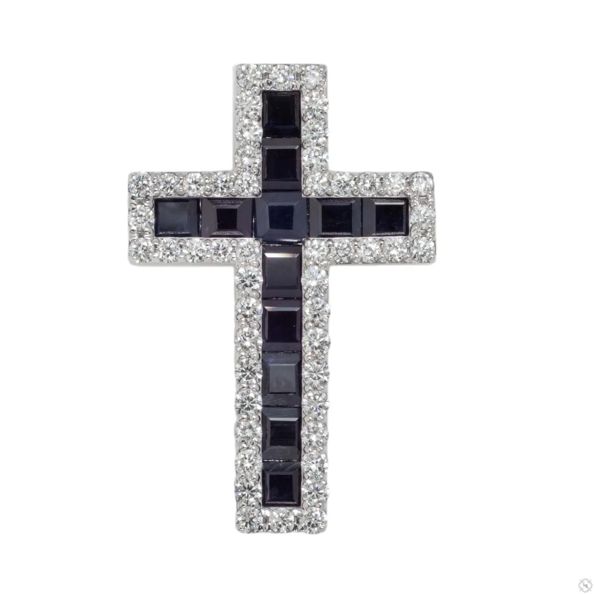 RINA - For Him CUSTOM Mystic Blue Princess Cut Sapphire Diamond Cross 70425 in Rose Gold – Pendant