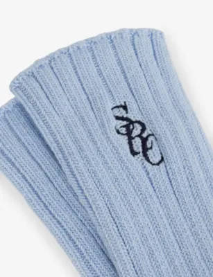SPORTY & RICH Logo-Embroidered Cotton-Blend Socks in Ciel Navy, additional product view 2