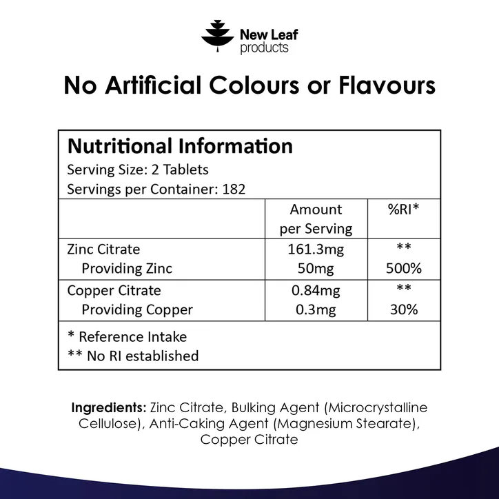 New Leaf Products Zinc 50mg 365 Tablets, additional product view 3