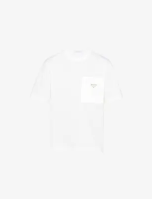 PRADA Re-Nylon Logo-Plaque Cotton-Jersey T-Shirt - BLACK detail 2