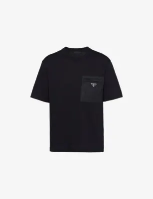 PRADA Re-Nylon Logo-Plaque Cotton-Jersey T-Shirt - BLACK