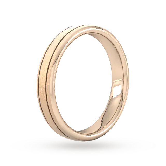 For Him 4mm Flat Court Heavy Matt Finish With Double Grooves Wedding Ring In 9 Carat Rose Gold detail 2