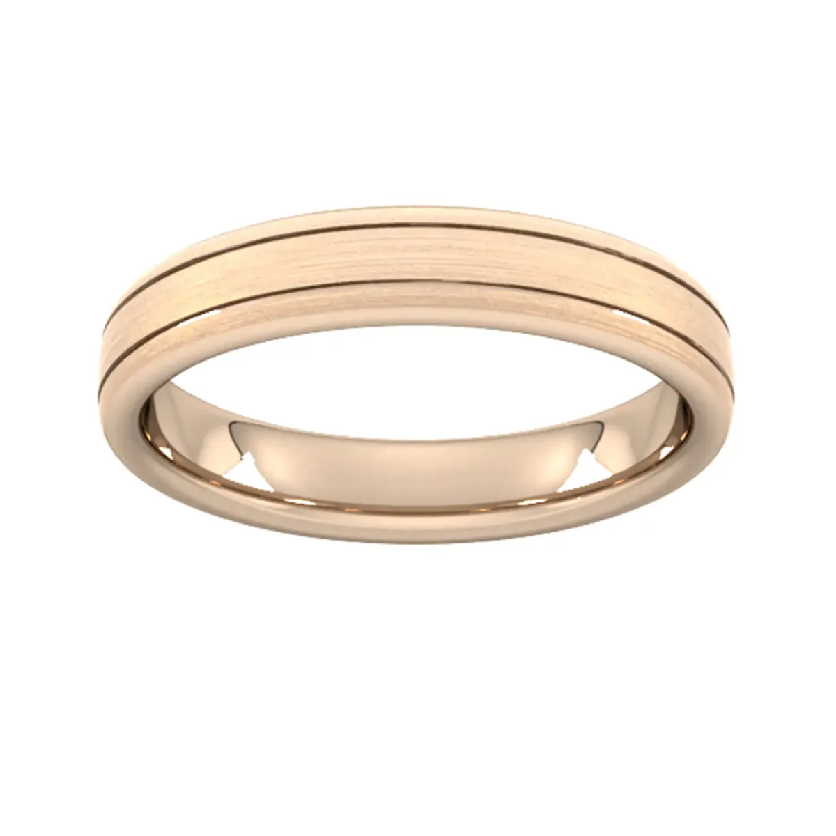 For Him 4mm Flat Court Heavy Matt Finish With Double Grooves Wedding Ring In 9 Carat Rose Gold
