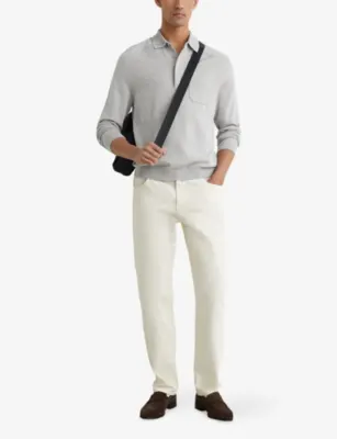 REISS Clinton Patch-Pocket Long-Sleeve Cotton Polo detail 2