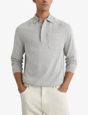 REISS Clinton Patch-Pocket Long-Sleeve Cotton Polo detail 3