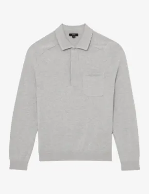 REISS Clinton Patch-Pocket Long-Sleeve Cotton Polo