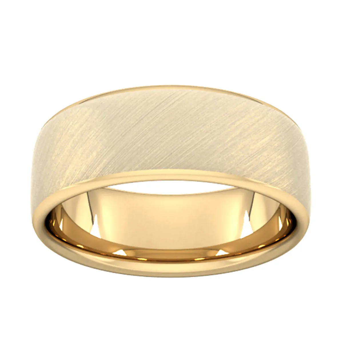 For Him 8mm D Shape Heavy Diagonal Matt Finish Wedding Ring In 18 Carat Yellow Gold
