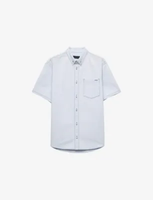 PRADA Brand-Embroidered Chest-Pocket Cotton-Chambray Shirt - 15.75