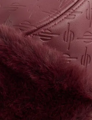 DAILY PAPER Monogram-Debossed Leather And Faux-Fur Chapka Hat in BURGUNDY, additional product view 2