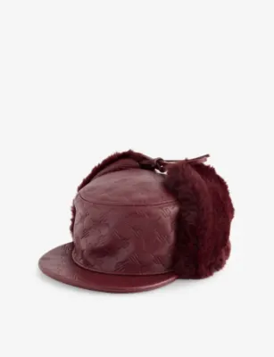 DAILY PAPER Monogram-Debossed Leather And Faux-Fur Chapka Hat in BURGUNDY – Mens | Hats | Caps