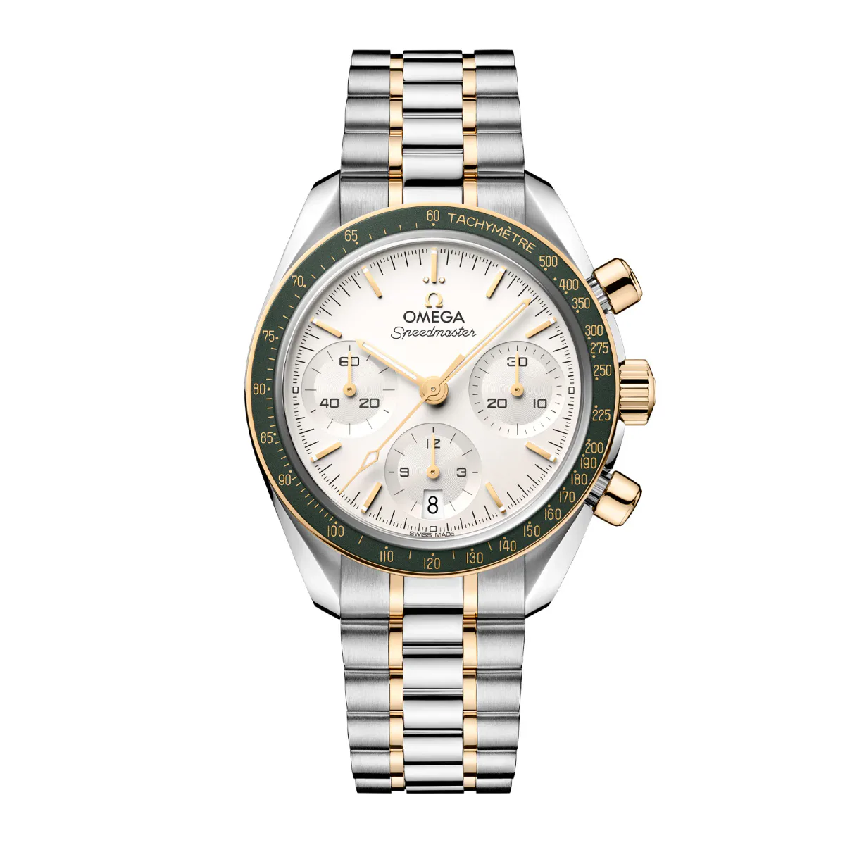 Omega Speedmaster 38mm Mens Silver Dial Moonshine Gold on Steel Watch