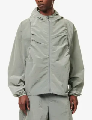 SEVENTH Ofunato Hooded Nylon Windbreaker Jacket in TEA, additional product view 3
