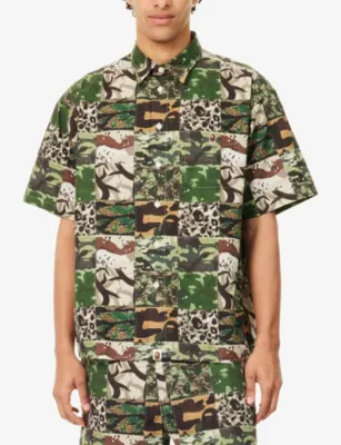 A BATHING APE Patchwork-Print Short-Sleeve Cotton Shirt detail 3