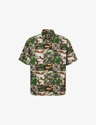 A BATHING APE Patchwork-Print Short-Sleeve Cotton Shirt