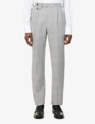 DUNHILL Checked Straight-Leg Linen-Blend Trousers - 36R detail 3
