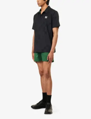 MALBON Performance Mesh Paneled Woven Polo T-Shirt in BLACK, additional product view 2