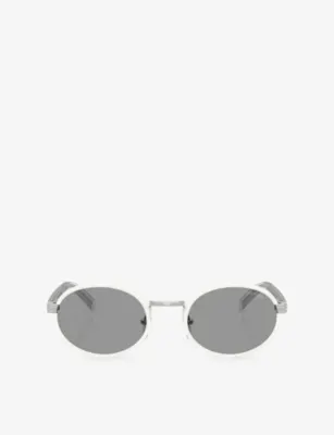PRADA PR B56S Round-Frame Metal Sunglasses