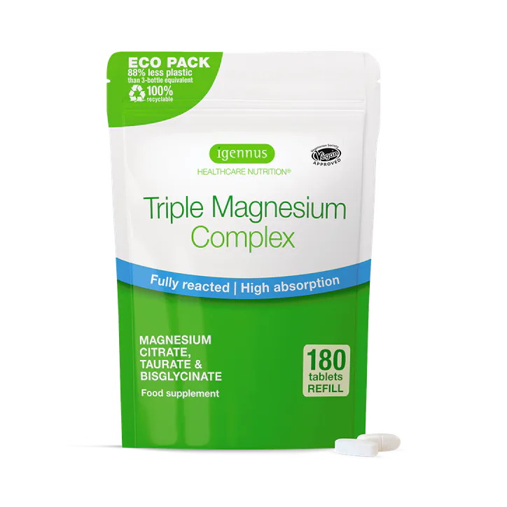 Igennus Healthcare Nutrition Advanced Triple Magnesium Complex with Glycinate, Citrate & Taurate, 180 Tablets
