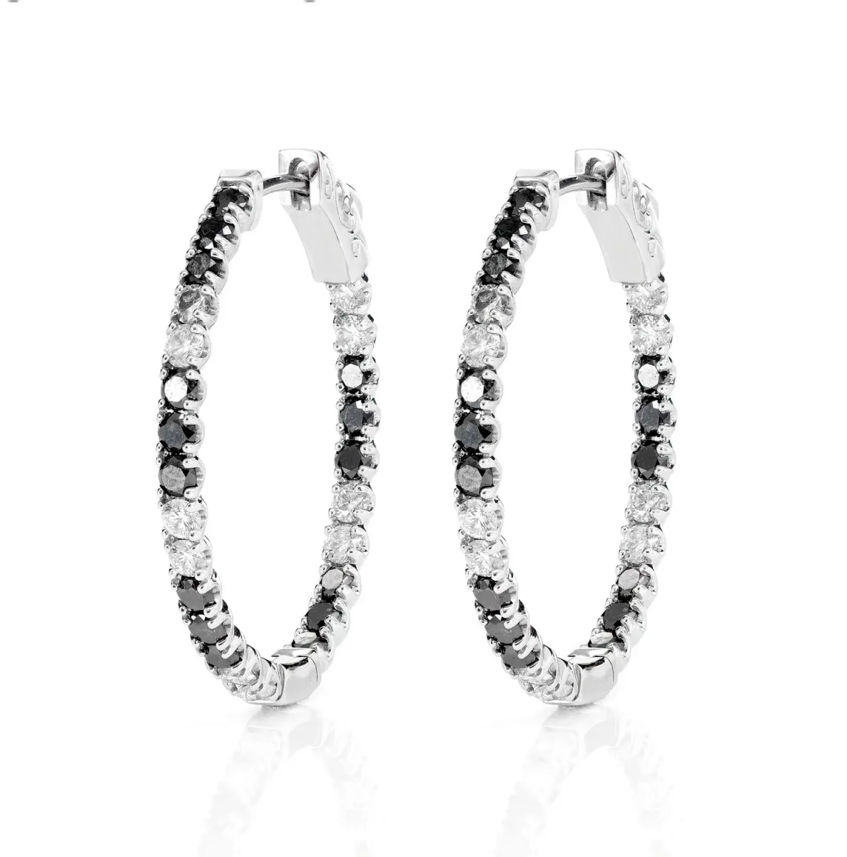 For Him Black and White Diamond Inside Outside Oval Hoop Earrings in White Gold / Lab Grown Diamond – Earring