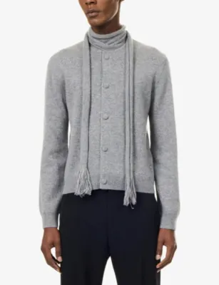 TOTEME Scarf Cashmere Knit Cardigan in GREY MELANGE, additional product view 3