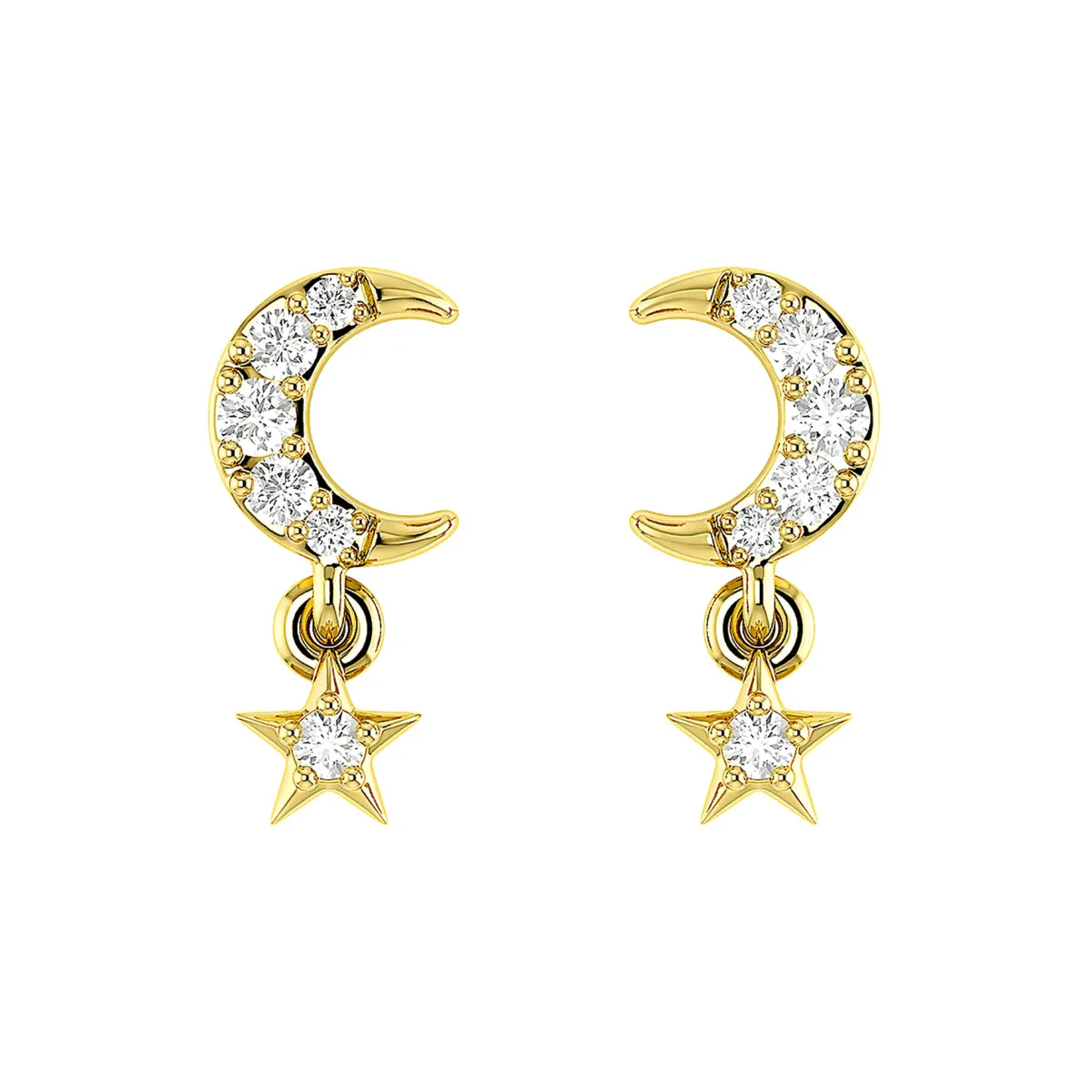 For Him Moon & Star Diamond Drops in Rose Gold / Lab Grown Diamond – Earring