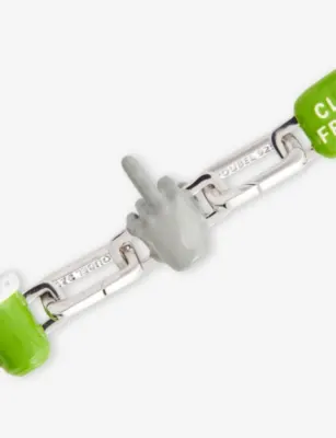 POUBEL Middle Finger Rhodium-Plated Sterling-Silver Enamelled Charm detail 2