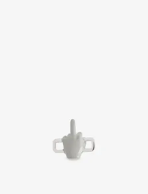 POUBEL Middle Finger Rhodium-Plated Sterling-Silver Enamelled Charm
