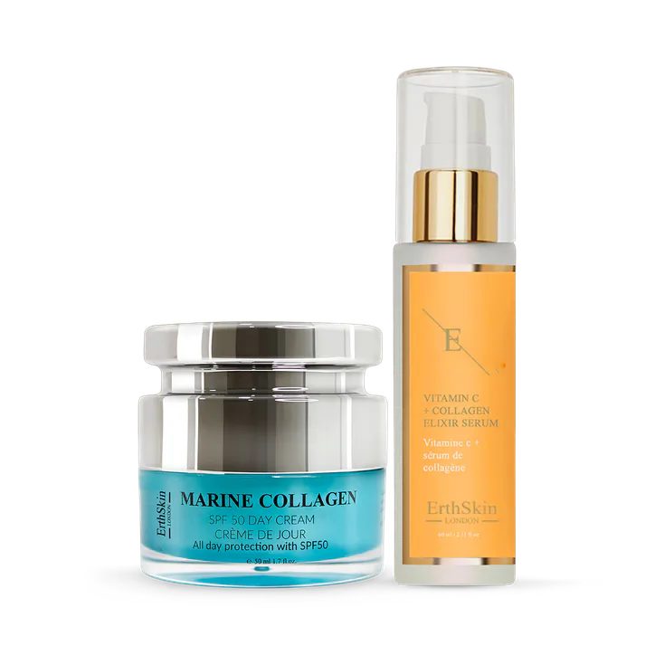 Erth Skin London Marine Collagen SPF50 Day Cream 50ml +VITAMIN C + COLLAGEN ELIXIR SERUM 60ML