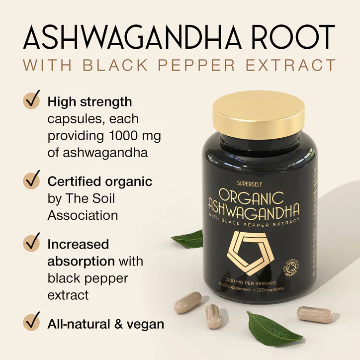 SuperSelf Organic Ashwagandha 1000mg 120 Capsules, additional product view 3