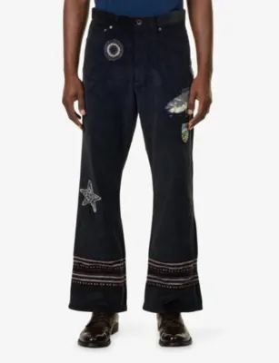 KHOKI Patched Design Cotton Corduroy Trousers in BLACK, additional product view 3
