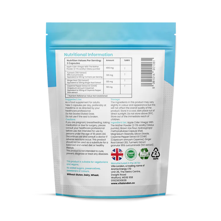 Vita London Apple Cider Vinegar Complex with Mother 1375mg 60 Capsules detail 2
