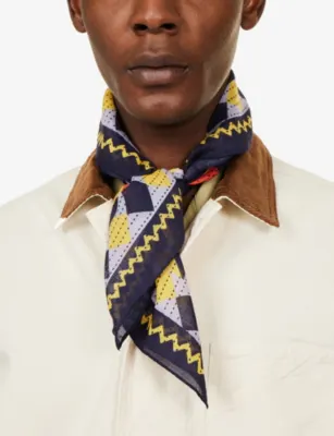 DRAKES Patchwork Printed Silk Bandana Scarf in DARK NAVY, additional product view 2
