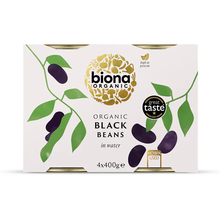 Biona Organic Black Beans 4x 400g – Food & Drink > Food Cupboard > Tinned Foods