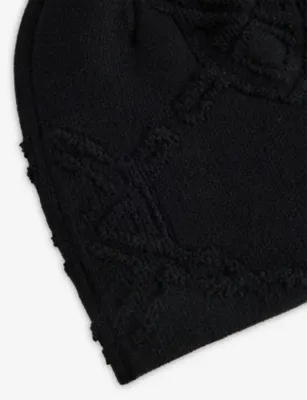 DAILY PAPER Textured Shield-Intarsia Knitted Beanie in BLACK, additional product view 2