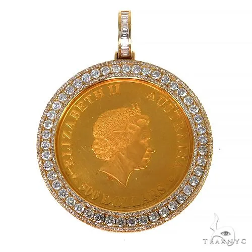 RINA - For Him CUSTOM Custom Made Baguette Diamond Coin Frame For Limited Edition - 2 oz Fine gold Coin 67116 in Yellow Gold – Pendant