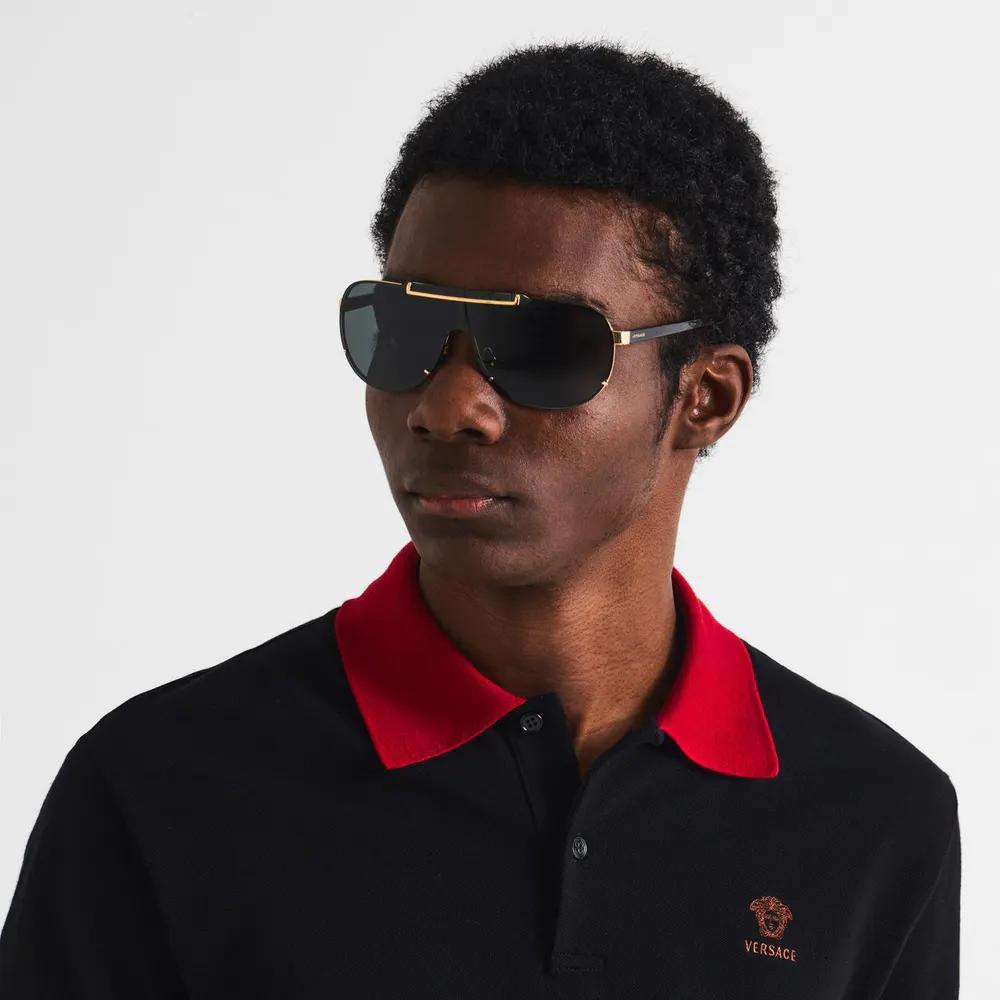Versace Men's 0VE2140 Aviator Sunglasses in Gold/Black, additional product view 3