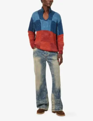 KARTIK RESEARCH Colour-Block Rugby Wool Knit Jumper in RED BLUE, additional product view 2