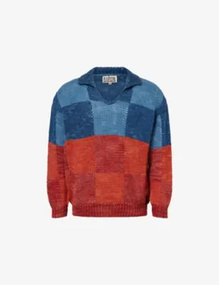 KARTIK RESEARCH Colour-Block Rugby Wool Knit Jumper in RED BLUE – Mens | Tops & t-shirts | Polo shirts | Long sleeve