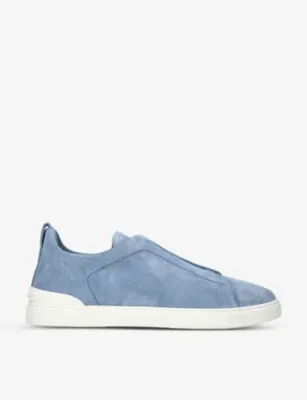 ZEGNA Triple Stitch suede low-top trainers - EUR 40 / 6 UK MEN in MID BLUE – Mens | Trainers | Lace up trainers