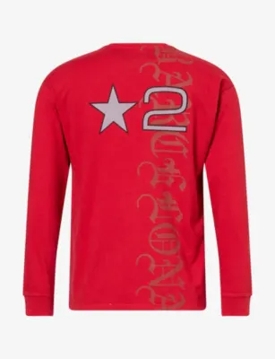 TWOJEYS LA-BCN Long-Sleeve Graphic Cotton-Jersey T-Shirt in RED – Mens | Tops & t-shirts | T-Shirts | Printed T-Shirts