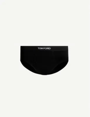 TOM FORD Logo-print slim-fit stretch-cotton briefs - BLACK