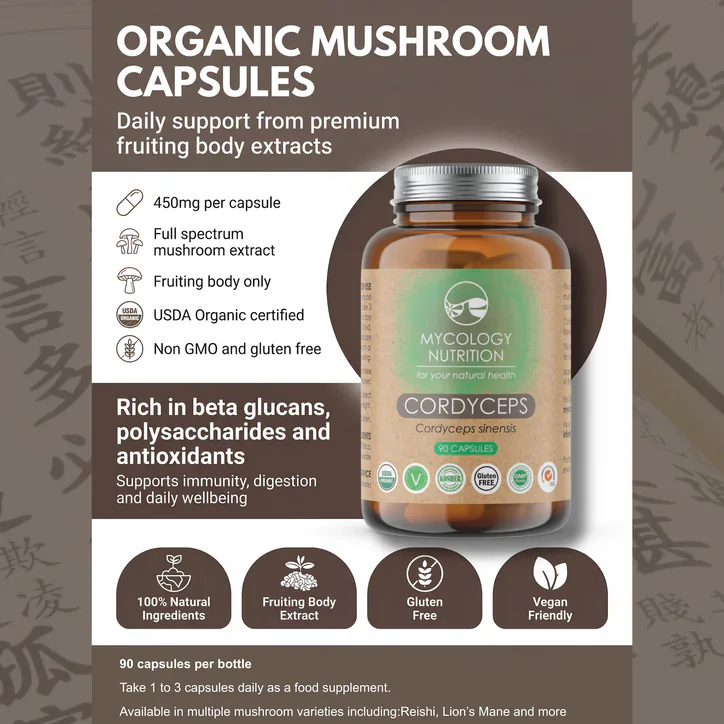 Mycology Nutrition Organic Cordyceps 450mg 90 Capsules WM030 90 Capsules, additional product view 2