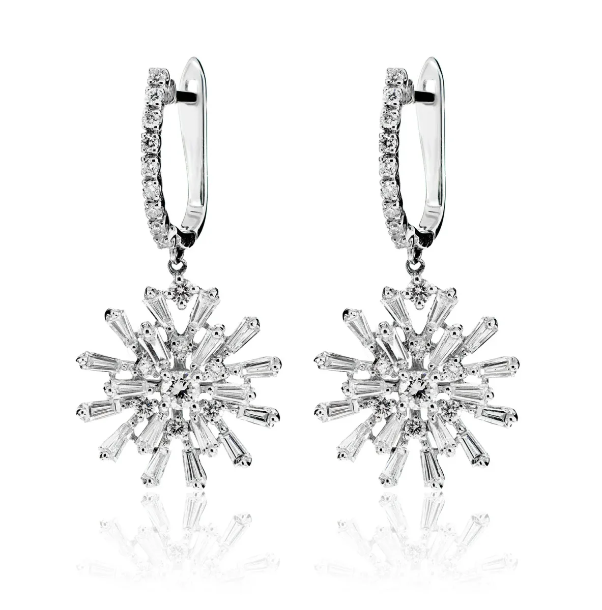 For Him Diamond Dangling Baguette Starburst Earrings in White Gold / Natural Diamond – Earring